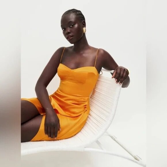 REFORMATION Marguerite Silk Dress - Size 4 in Canteloupe - Picture 2 of 11